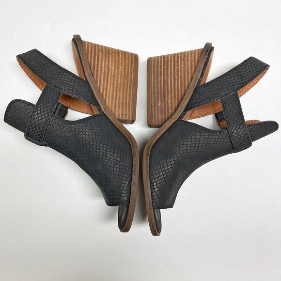 Lucky Brand Black Leather Labradite Wedge Heel Shoes Size 8.5 Open Toe Slingback - Picture 5 of 8